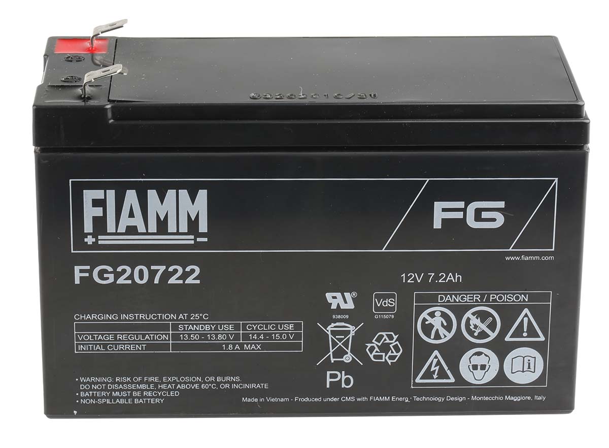 Fiamm 12 V, Faston F2 Sealed Lead Acid Battery, 7.2 Ah, 65mm x 100 mm
