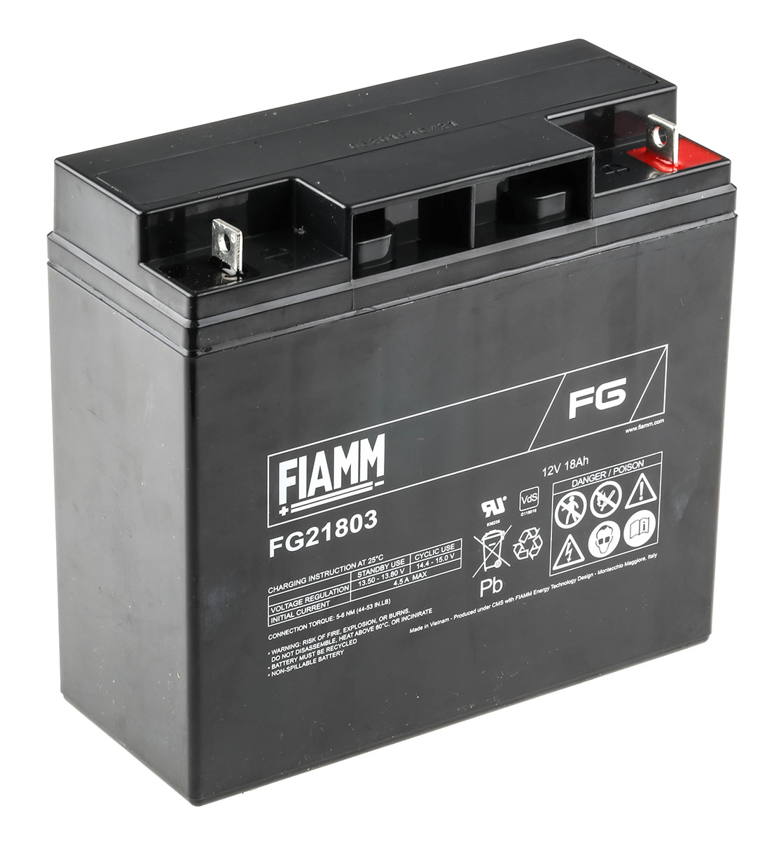fg21803 Fiamm 12 V Sealed Lead Acid Battery, 18 Ah, 76mm x 167 mm