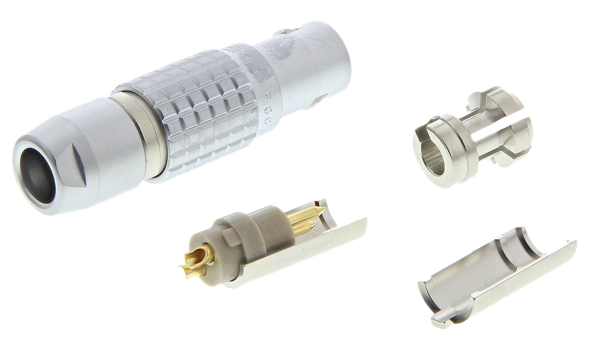 LEMO Circular Connector, 2 Contacts, Cable, 12 mm Connector, Plug, Male, IP50, 1B Series
