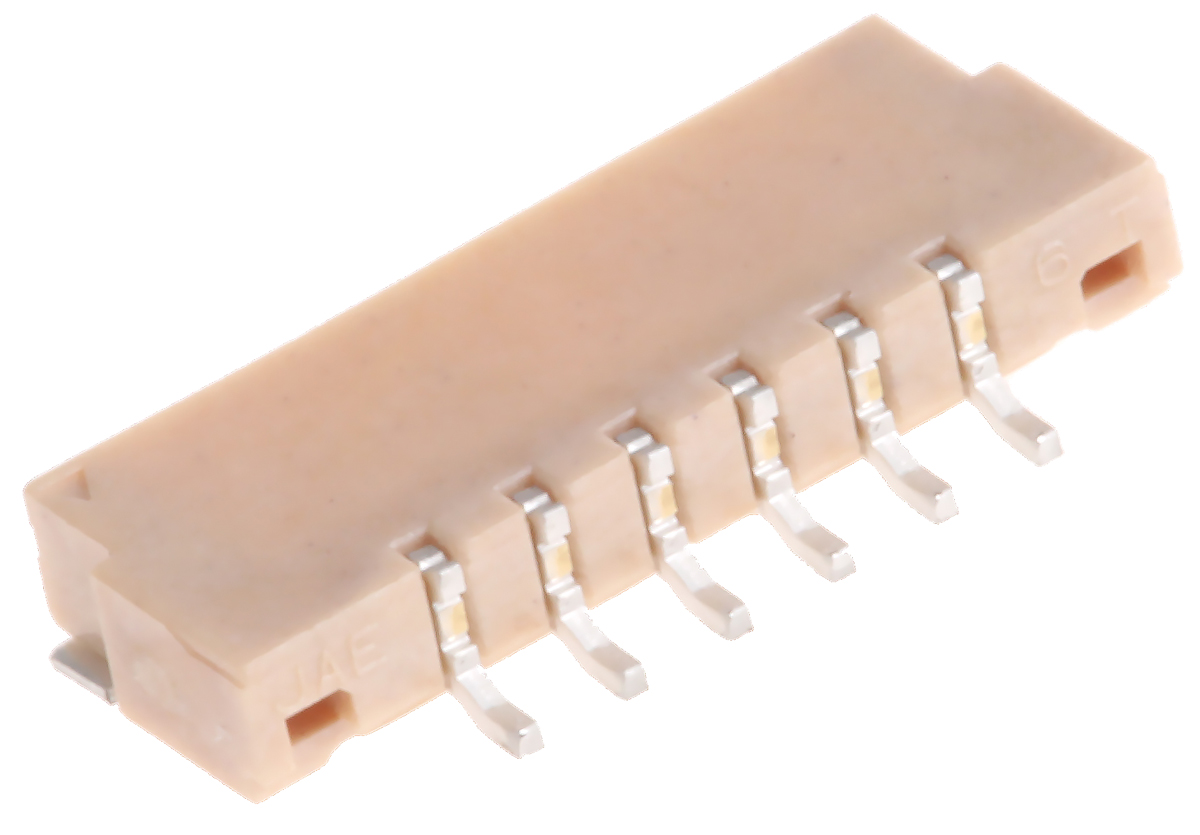 JAE, FI 1.25 mm Pitch 6 Way 1 Row Right Angle, Surface Mount LVDS Connector, Receptacle, Solder