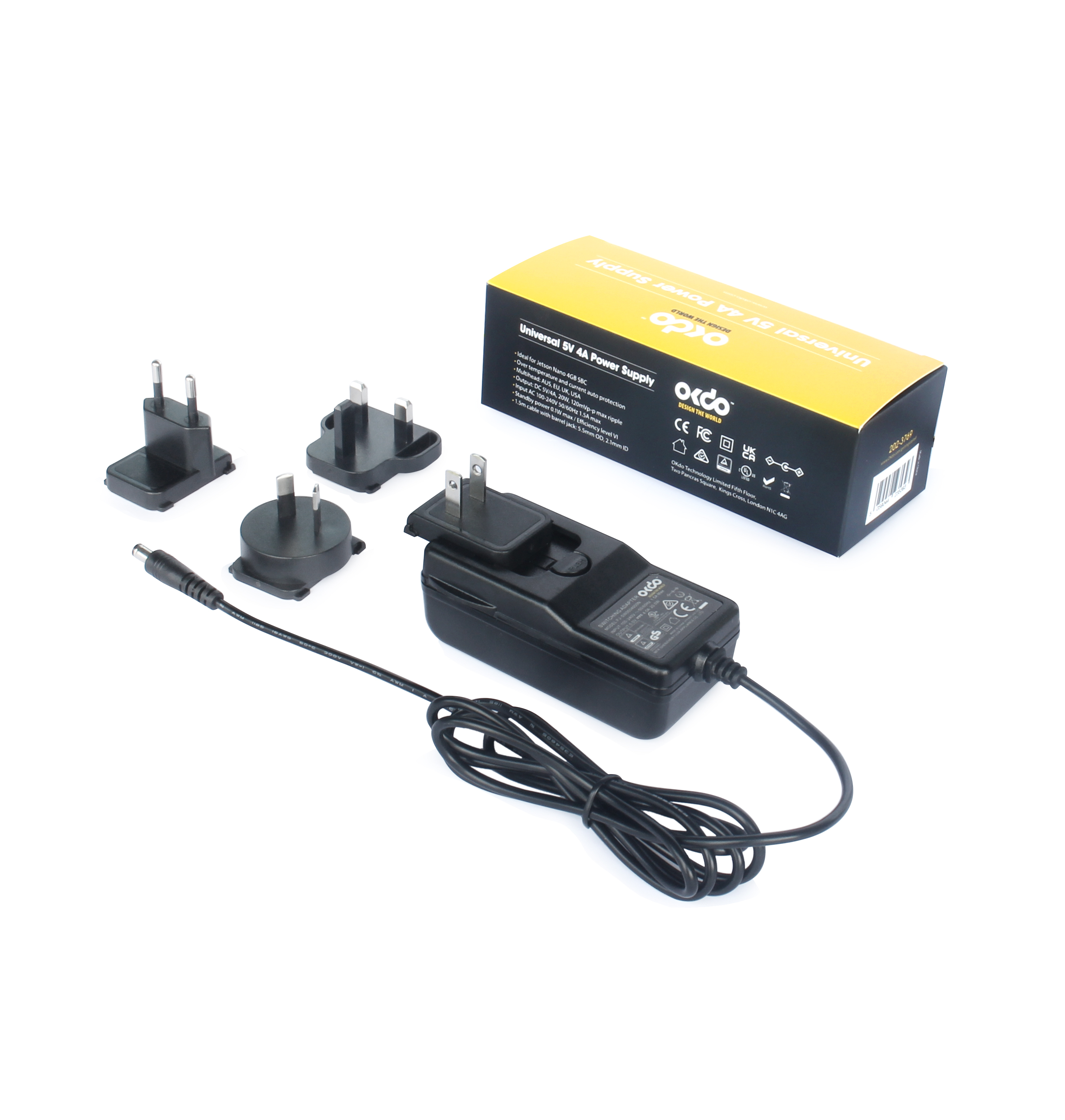 Okdo 20 W AC/DC Adapter Interchangeable 5V dc Output, 4 A