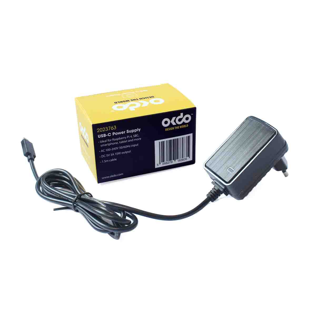 fjos2003012 Okdo Raspberry Pi Power Supply USB Type C with EU Plug Type, 1.5 m