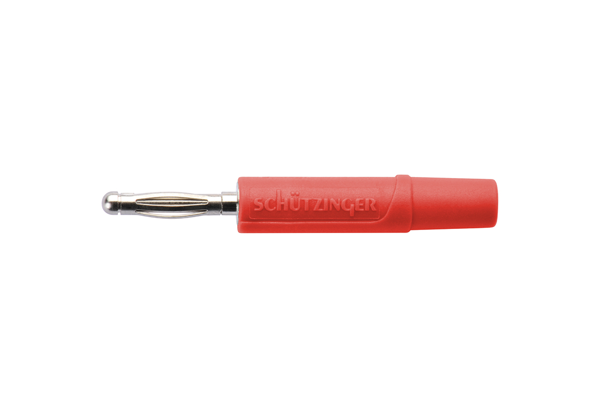 Schutzinger Red Male Banana Plug, 2 mm Connector, Solder Termination, 33 V ac, 70V dc, 10A, Nickel Plating