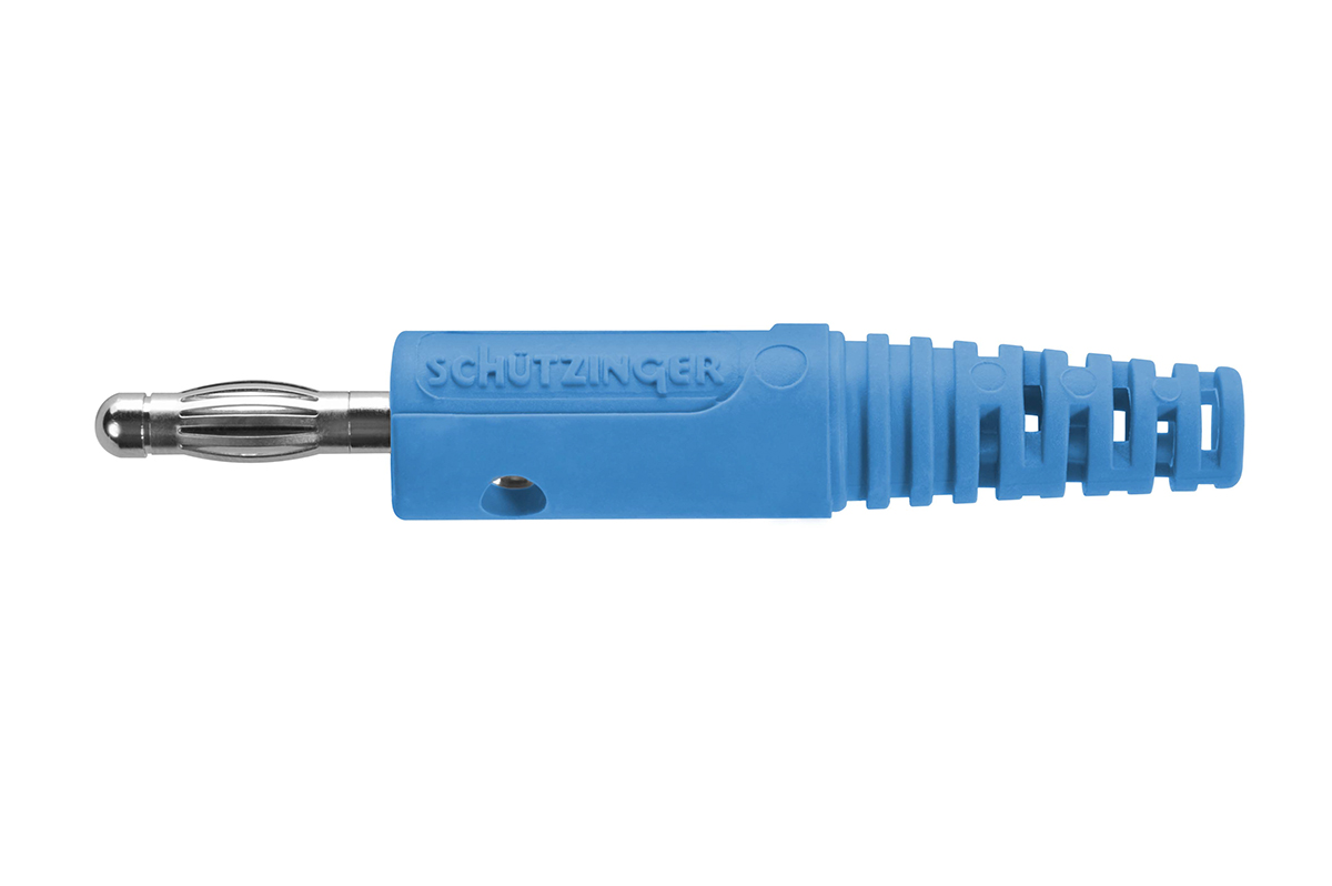 Schutzinger Blue Male Banana Plug, 4 mm Connector, Solder Termination, 33 V ac, 70V dc, 32A, Nickel Plating
