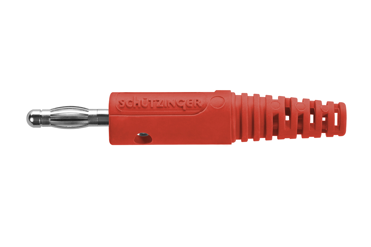 Schutzinger Red Male Banana Plug, 4 mm Connector, Solder Termination, 33 V ac, 70V dc, 32A, Nickel Plating