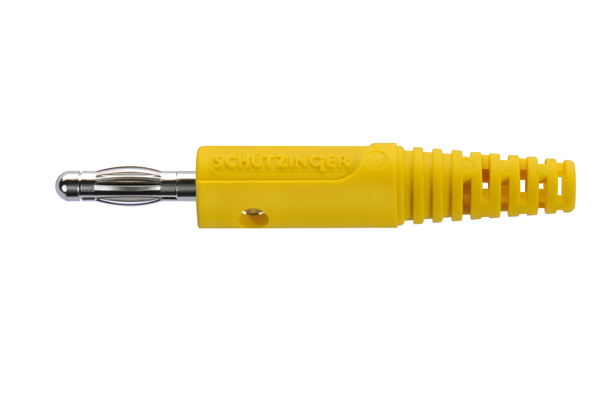 Schutzinger Yellow Male Banana Plug, 4 mm Connector, Screw Termination, 33 V ac, 70V dc, 32A, Nickel Plating