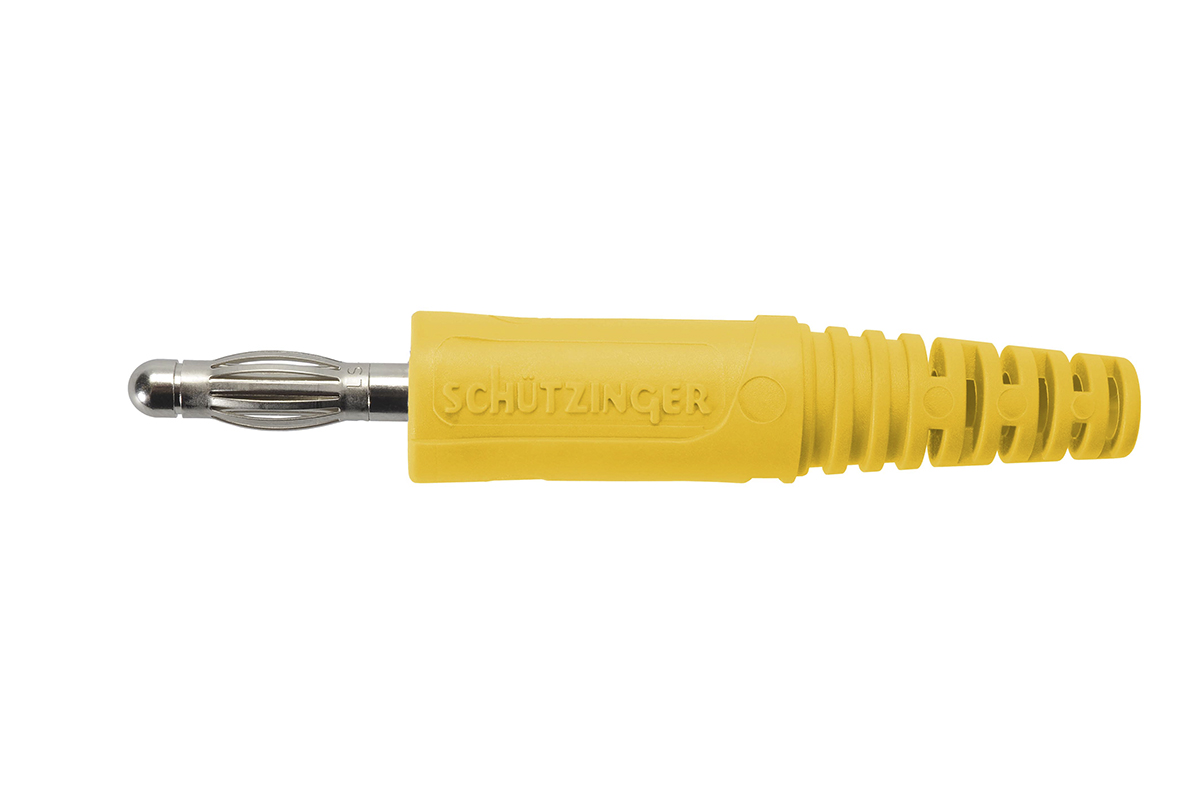 Schutzinger Yellow Male Banana Plug, 4 mm Connector, Solder Termination, 70V dc, 32A, Nickel Plating