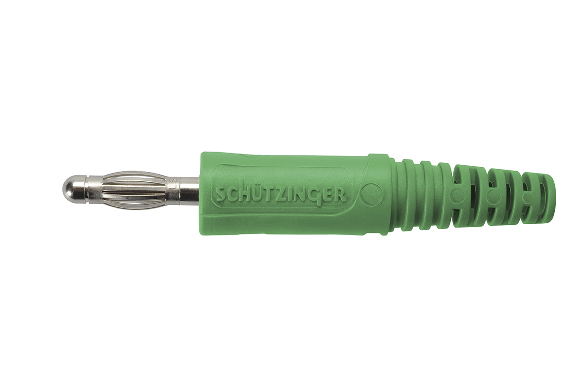 Schutzinger Green Male Banana Plug, 4 mm Connector, Solder Termination, 70V dc, 32A, Nickel Plating