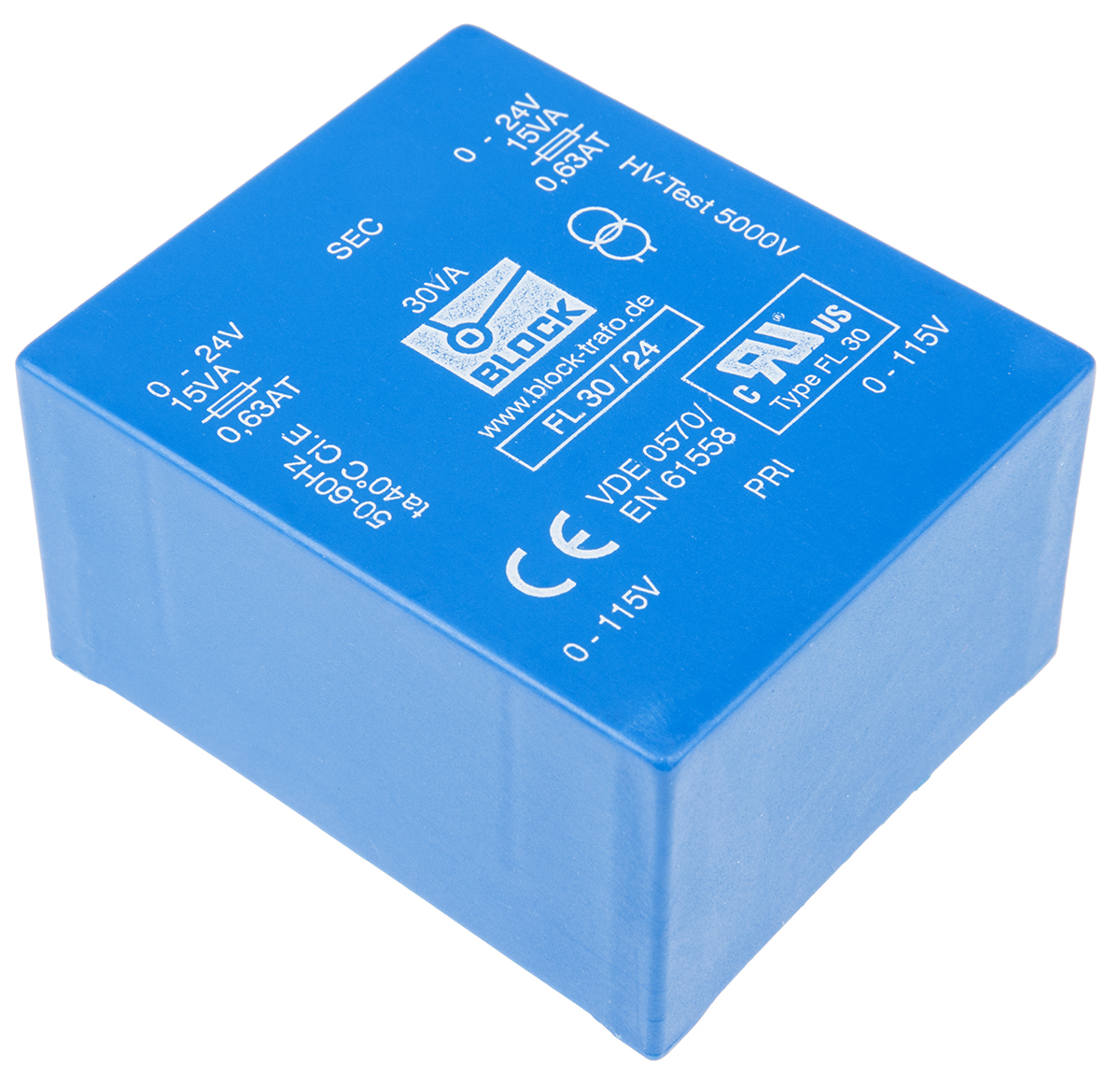 Block 24 V ac 2 Output Through Hole PCB Transformer, UL, VDE 30 VA