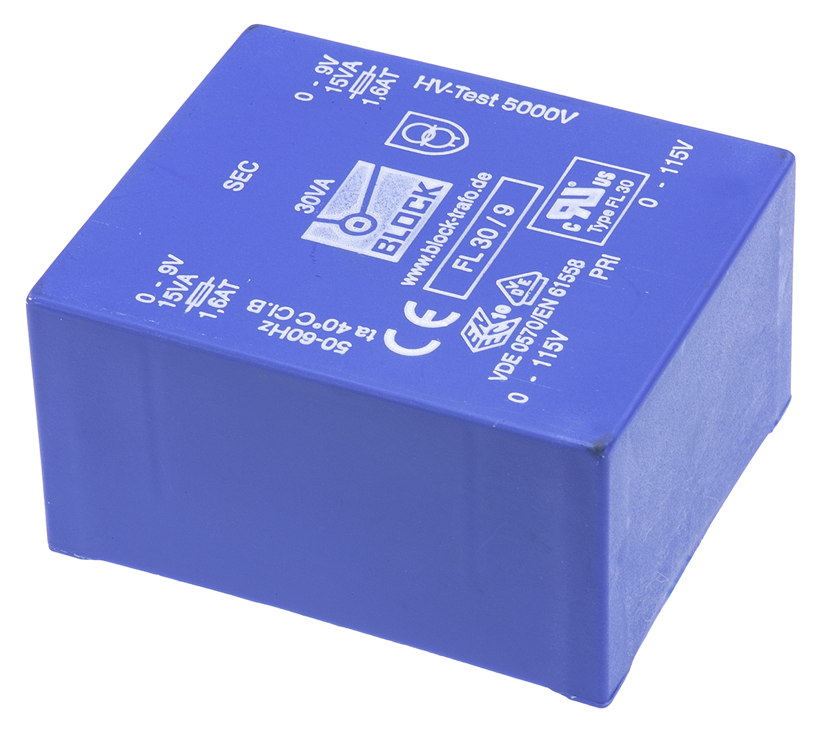 Block 9 V ac 2 Output Through Hole PCB Transformer, UL, VDE 30 VA