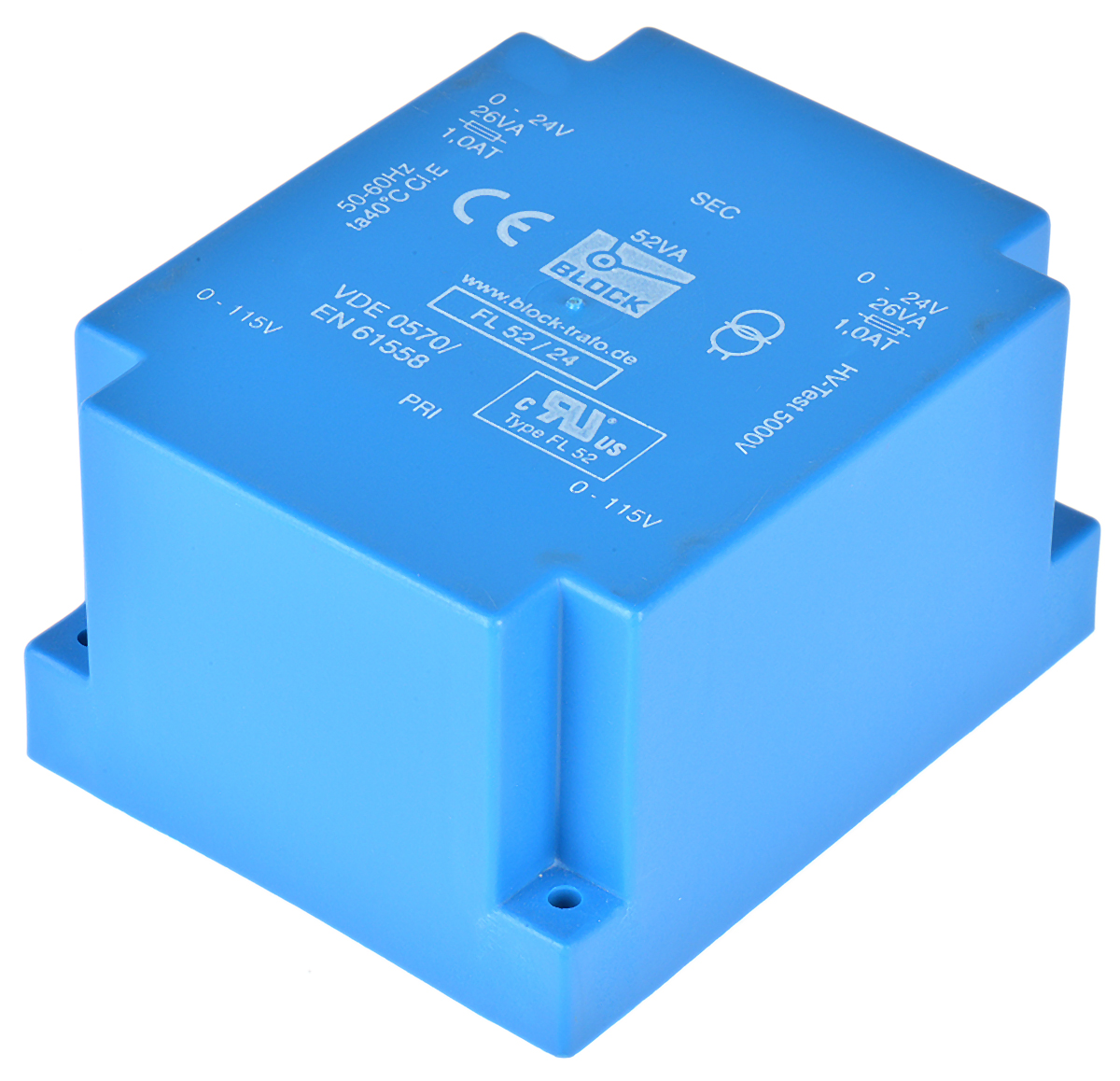 Block 24 V ac 2 Output Through Hole PCB Transformer, VDE, UL 52 VA