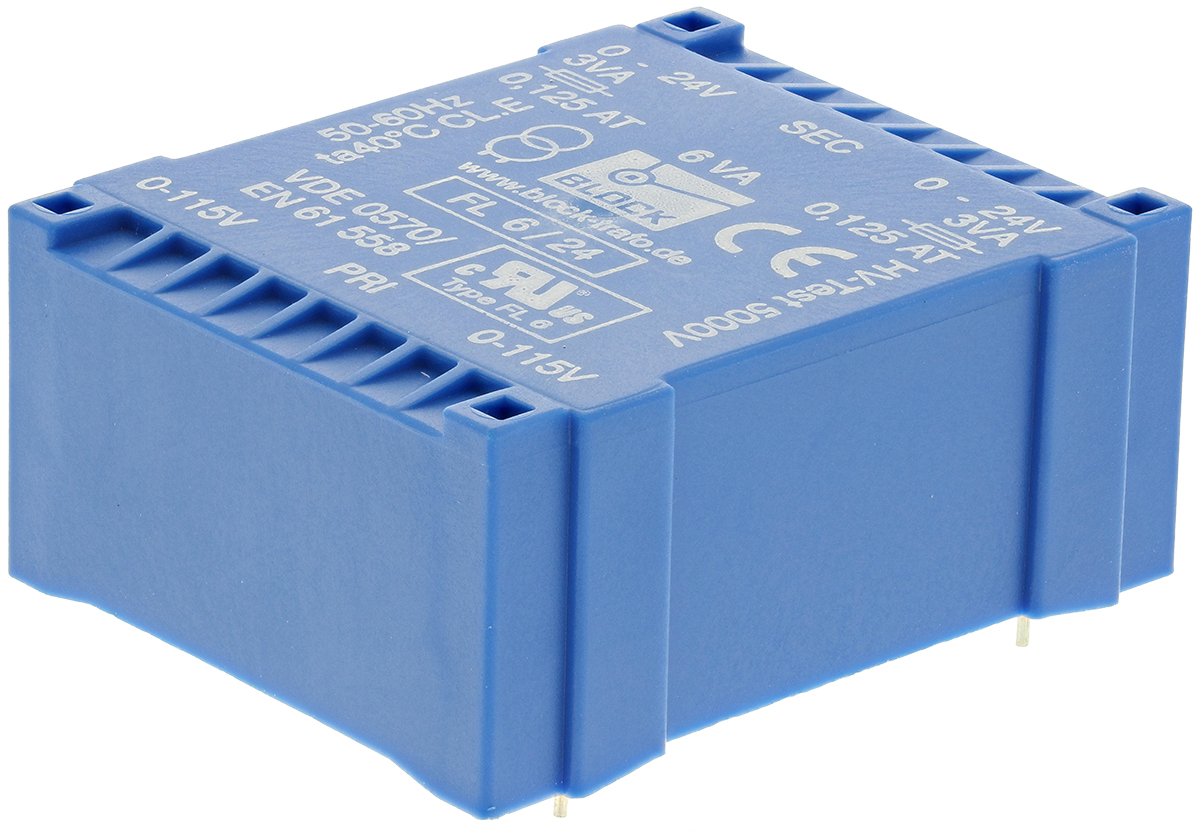 Block 24 V ac 2 Output Through Hole PCB Transformer, UL, VDE 6 VA