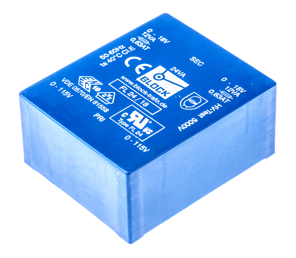 Block 18 V ac 2 Output Pin PCB Transformer, VDE 0570 Teil 2-6, VDE 0570 Teil 2-1, DIN EN 61558-2-4, ENEC 10 (VDE), IEC
