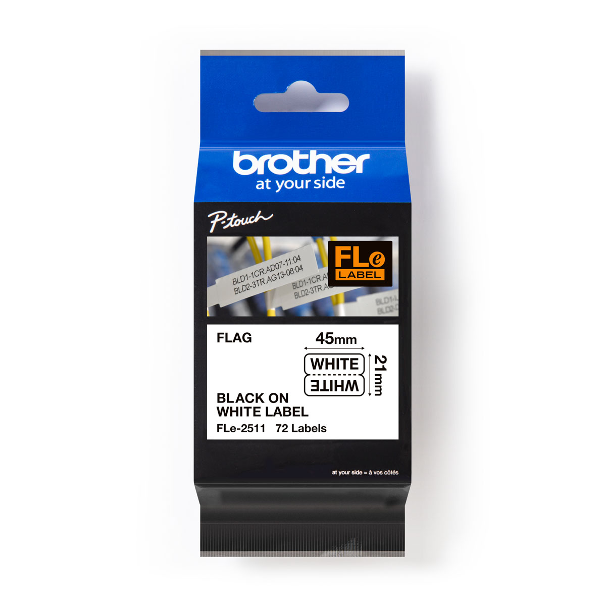 Brother Black on White Label Printer Tape, 45 mm Width, 45 mm Label Length, 21 mm Label Width