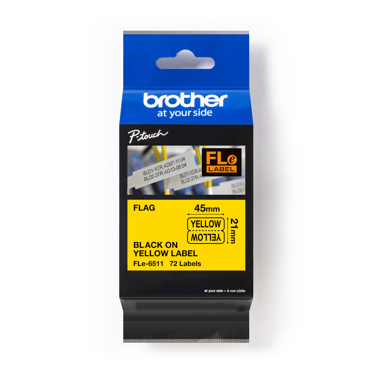 Brother Black on Yellow Label Printer Tape, 45 mm Width, 45 mm Label Length, 21 mm Label Width