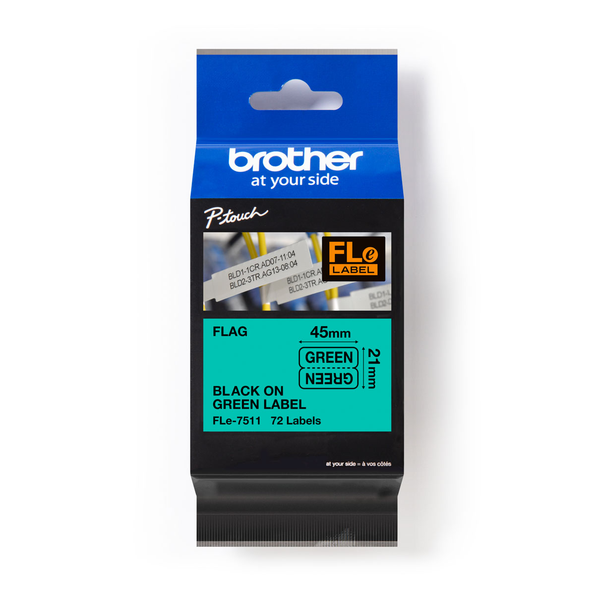 Brother Black on Green Label Printer Tape, 45 mm Width, 45 mm Label Length, 21 mm Label Width