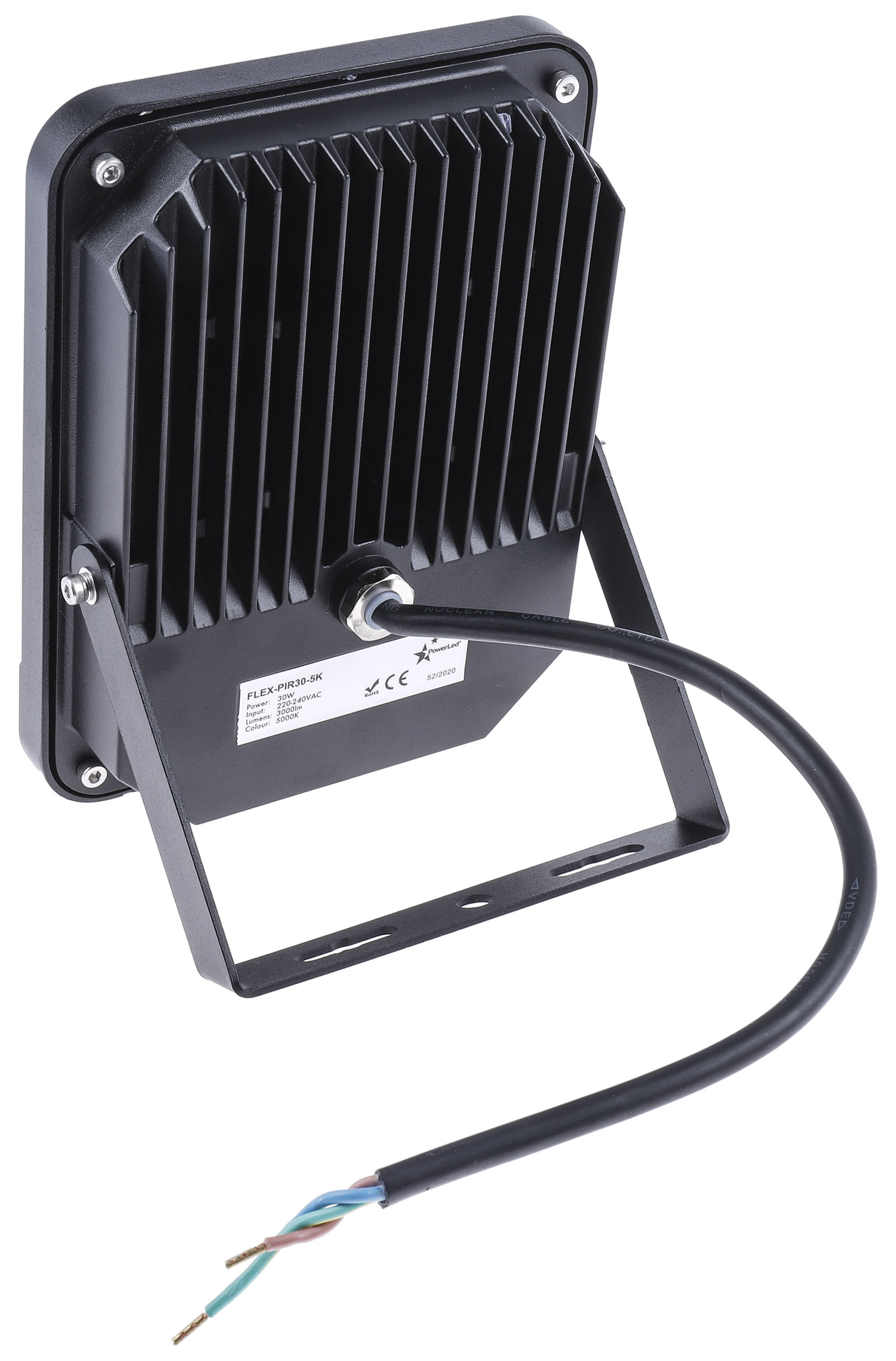 flex-pir-30-5k PowerLED Flex-PIR PIR Included Floodlight, 2835 LED, 30 W White, 3000 lm, IP65, 265V ac