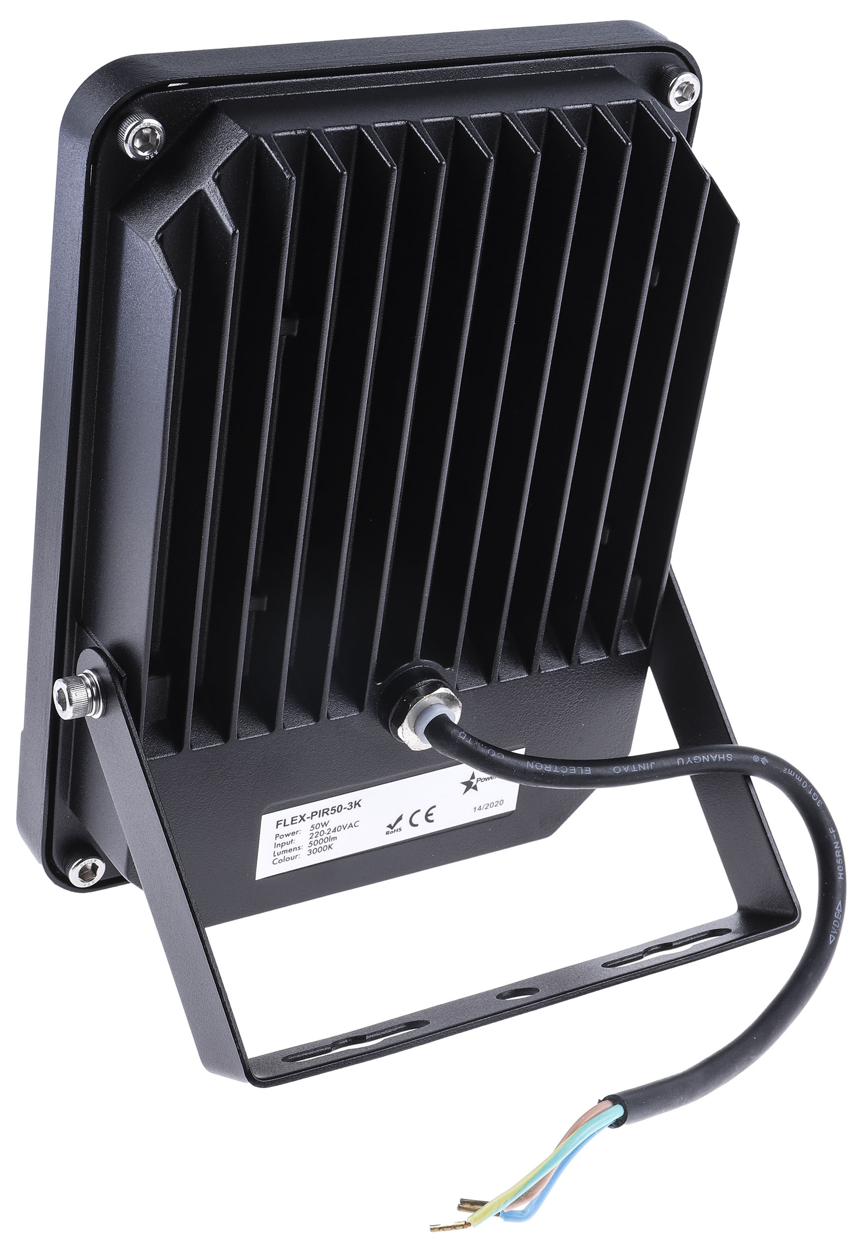 flex-pir-50-3k PowerLED Flex-PIR PIR Included Floodlight, 2835 LED, 50 W White, 5000 lm, IP65, 265V ac