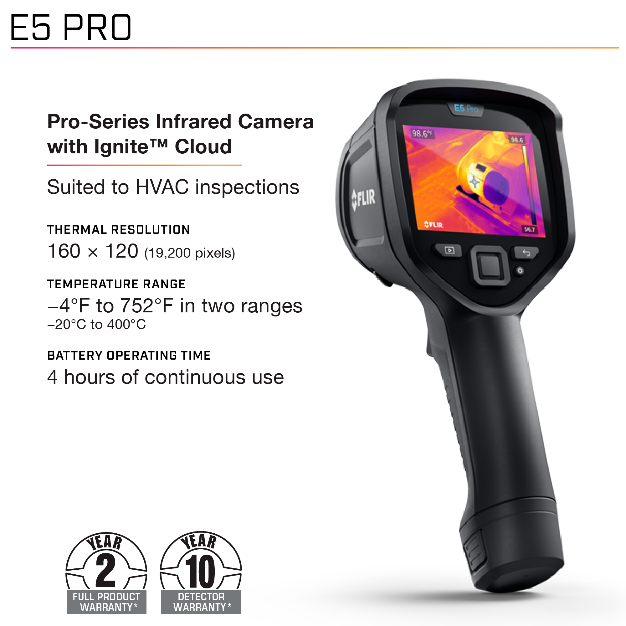 flir-e5-pro FLIR E5 Pro Ex PRO WiFi Thermal Imaging Camera with WiFi, 400 °C 160 x 120 pixel Detector Resolution