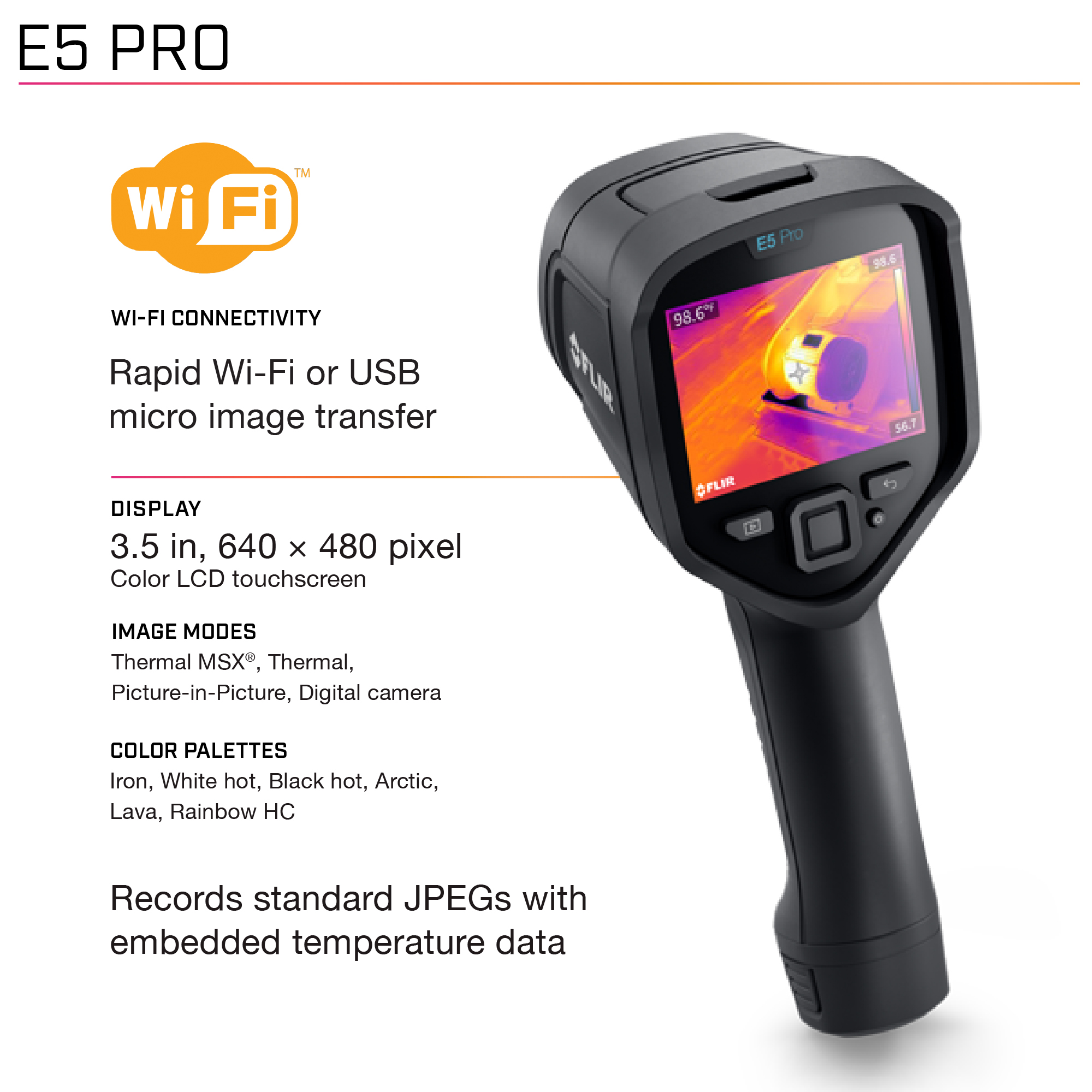 flir-e5-pro FLIR E5 Pro Ex PRO WiFi Thermal Imaging Camera with WiFi, 400 °C 160 x 120 pixel Detector Resolution