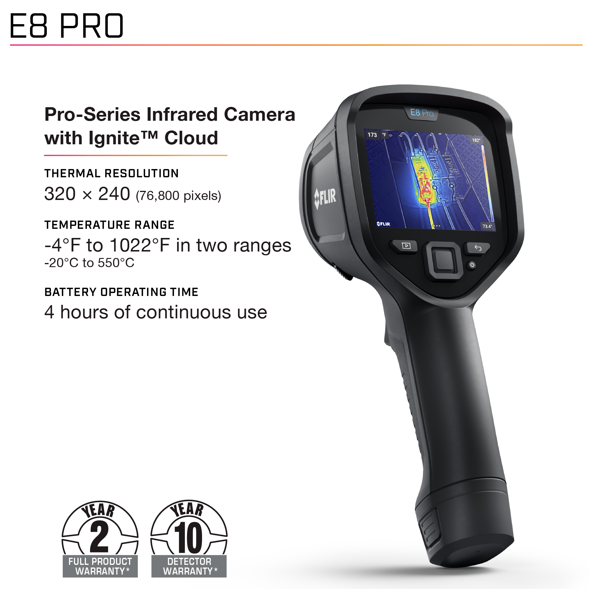 flir-e8-pro FLIR E8 PRO E8 PROTM Pro WiFi Thermal Imaging Camera, 550 °C 320 x 240 Pixel Detector Resolution