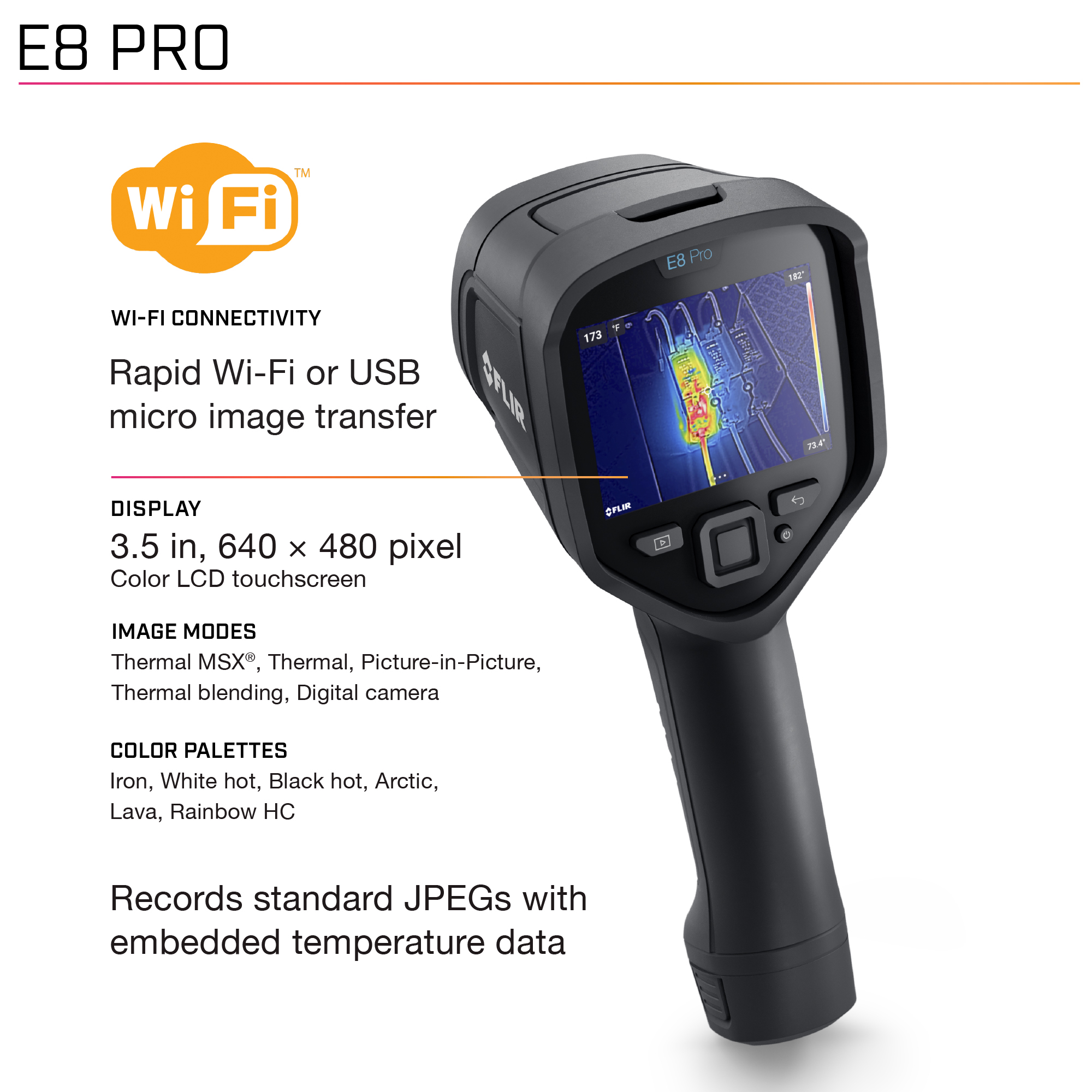 flir-e8-pro FLIR E8 PRO E8 PROTM Pro WiFi Thermal Imaging Camera, 550 °C 320 x 240 Pixel Detector Resolution