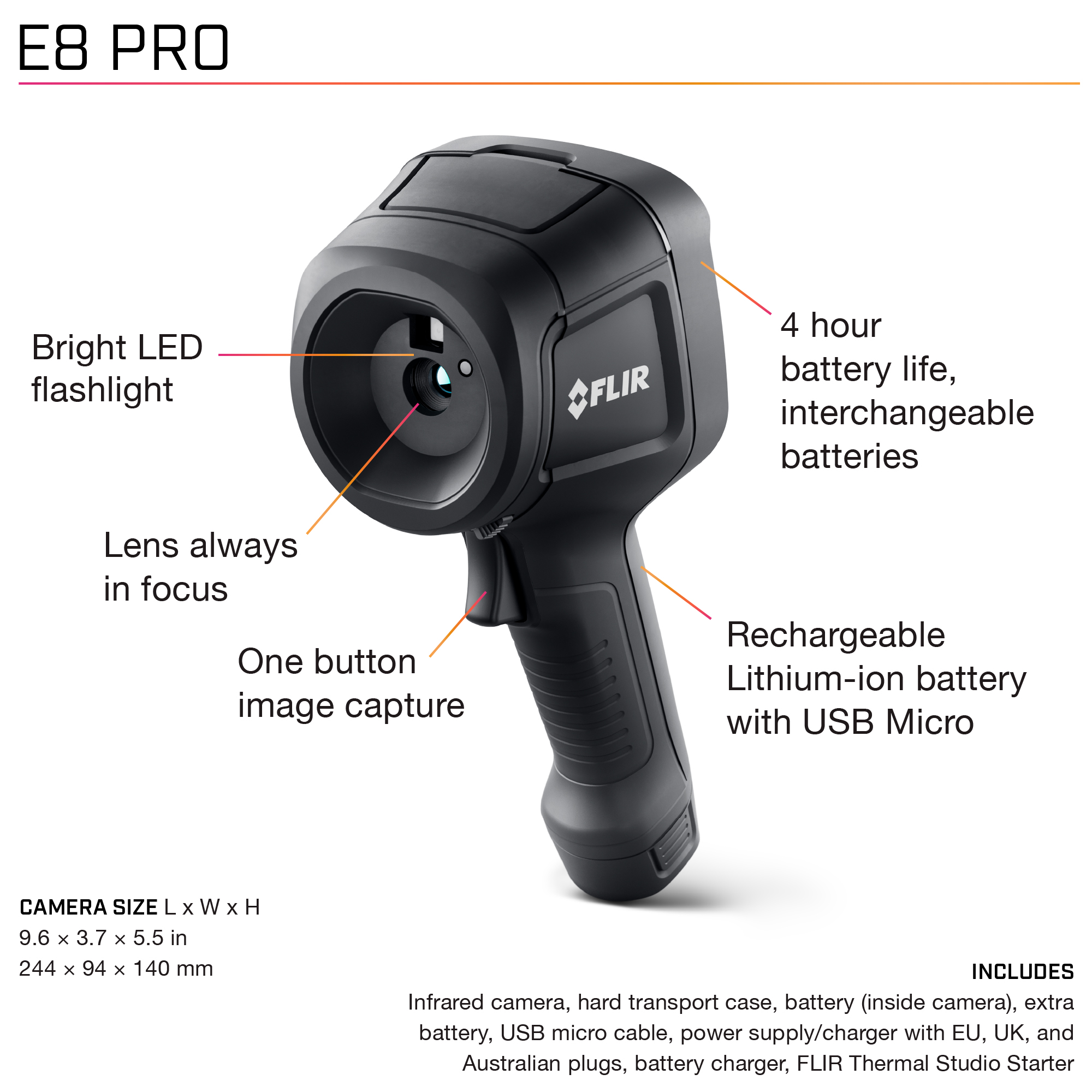 flir-e8-pro FLIR E8 PRO E8 PROTM Pro WiFi Thermal Imaging Camera, 550 °C 320 x 240 Pixel Detector Resolution