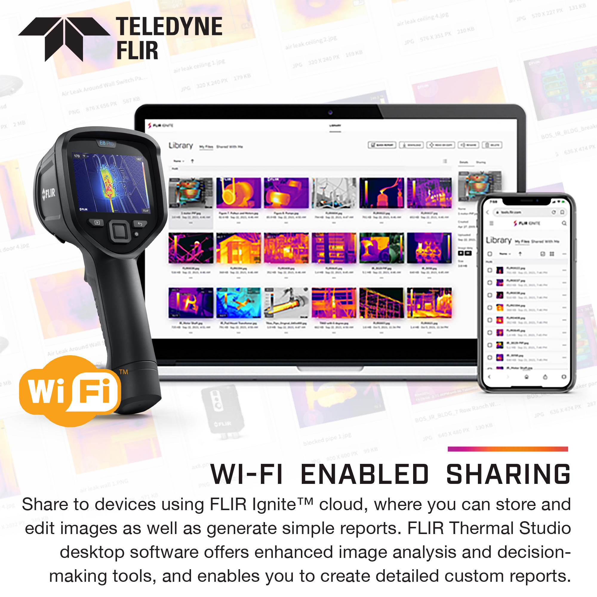 flir-e8-pro FLIR E8 PRO E8 PROTM Pro WiFi Thermal Imaging Camera, 550 °C 320 x 240 Pixel Detector Resolution