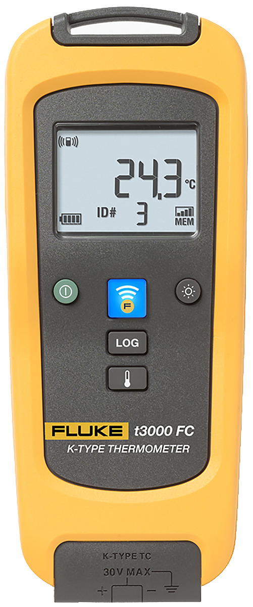 Fluke T3000 FC Wireless Digital Thermometer, K Probe, 1 Input(s), 1372 °C Max, ± [0.5 % + 0.5 °C] Accuracy, RSCAL