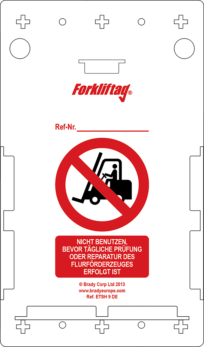 Brady Red on White Safety Forklift Tag, German Language, 10 Per Pack per Pack