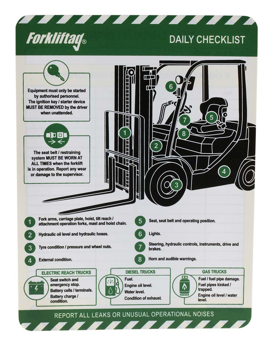 Brady White, Black, Green Safety Forklift Tag, English Language, 1 Per Pack per Pack