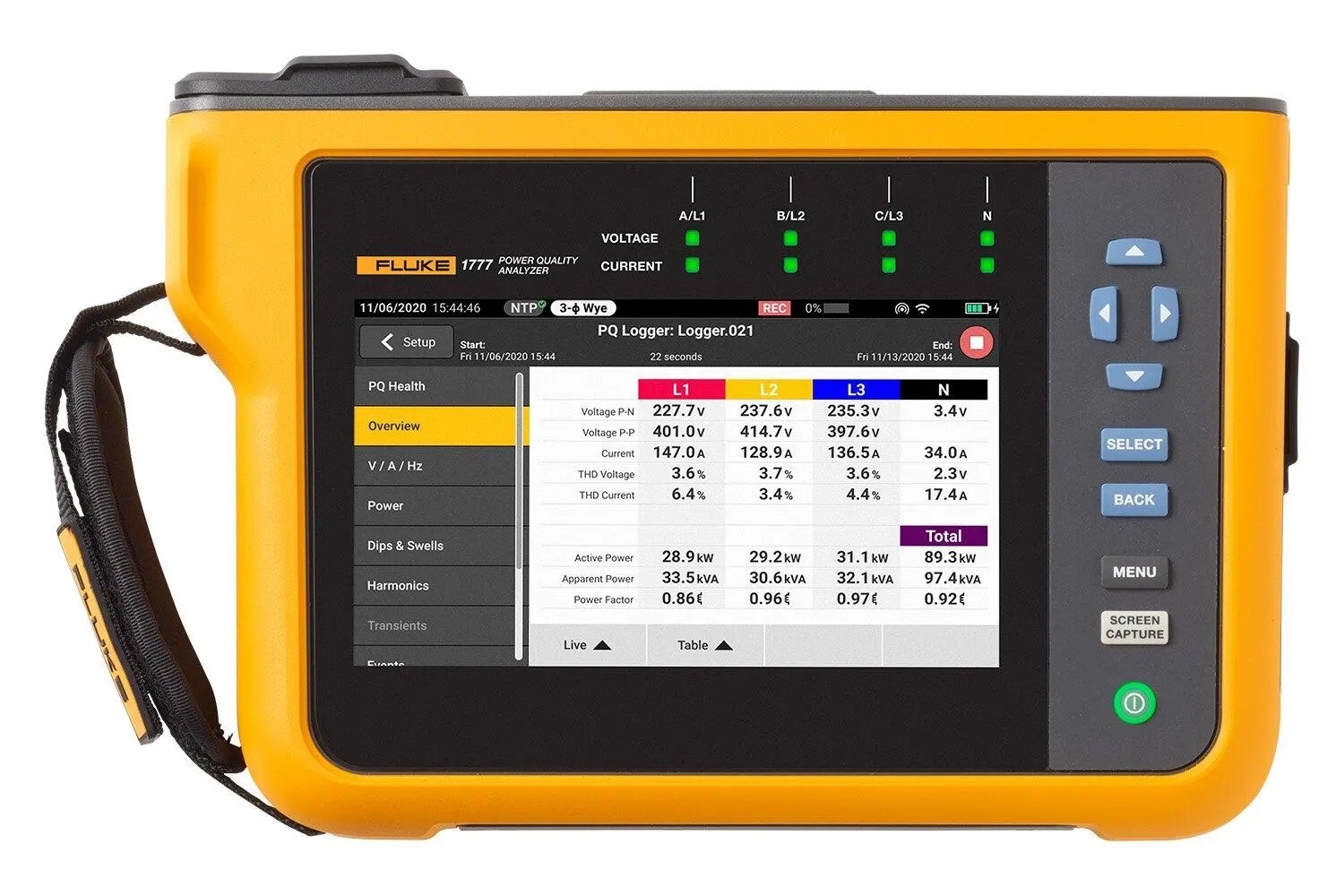 Fluke 1777 Power Quality Analyser, 3-Phase, 2000 A Max, 1000V dc