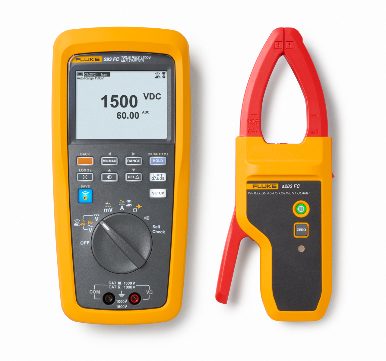Fluke 283FC PV EUR Handheld LCD Multimeter Kit, 60 A ac, 60 A dc, 1 kV ac - RSCAL Calibrated