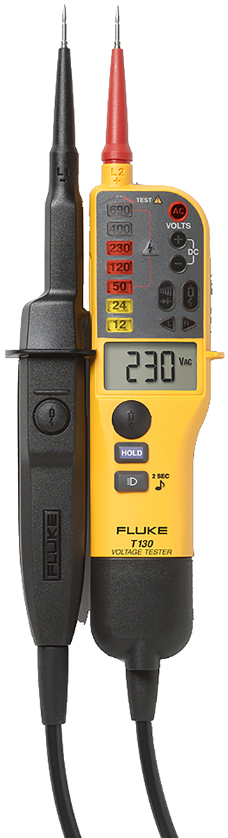 Fluke T130, LCD Voltage Tester, 690V ac/dc Continuity Check, Battery Powered CAT IV, CAT III, RSCAL, FLUKE T130