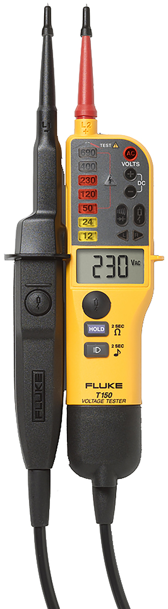 Fluke T150, LCD Voltage Tester, 690V ac/dc Continuity Check, Battery Powered CAT III, CAT IV, RSCAL, FLUKE T150