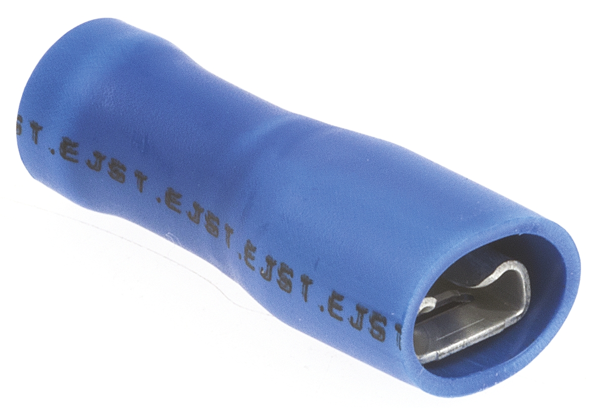 JST FLVDDF Blue Insulated Female Spade Connector, Crimp, 4.75 x 0.5 mm Tab Size 16 AWG to 14 AWG
