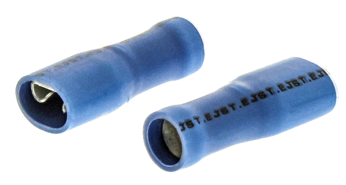 JST FLVDDF Blue Insulated Female Spade Connector, Crimp, 4.75 x 0.8 mm Tab Size 16 AWG to 14 AWG