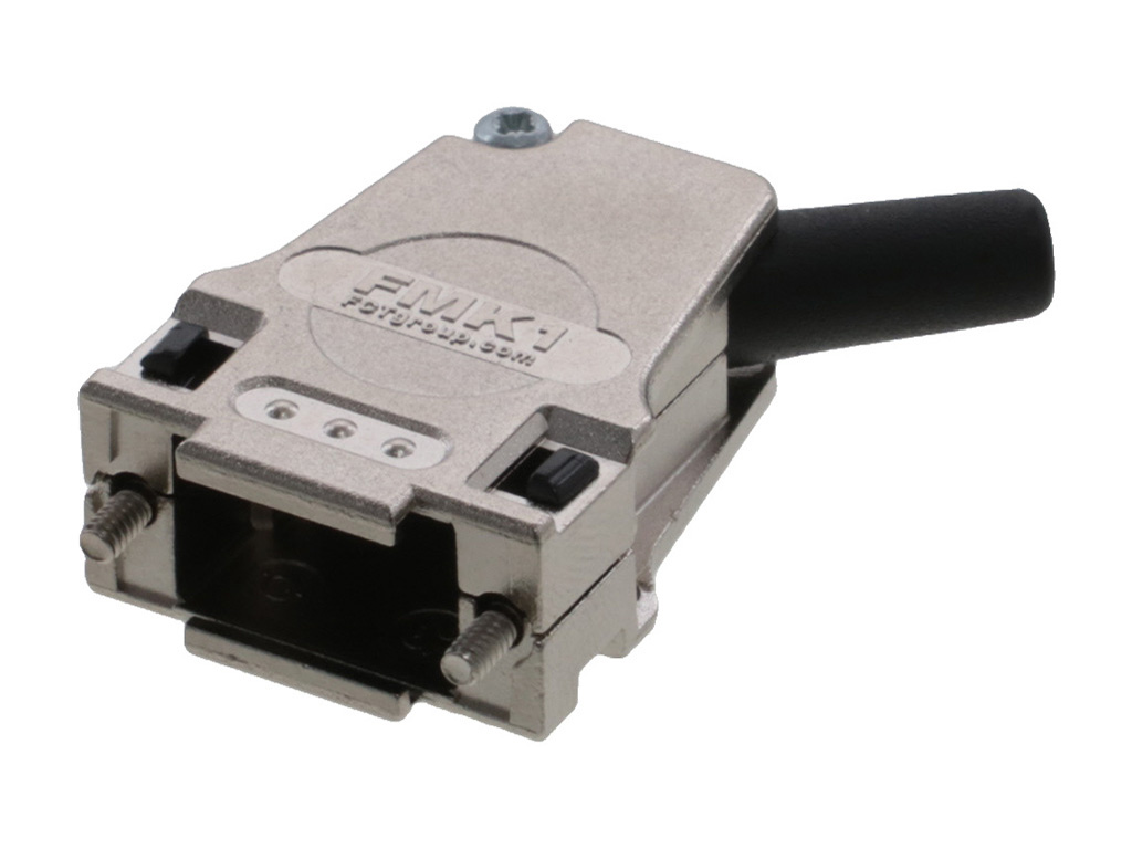 fmk1-1727040095 FCT from Molex FMK Series Die Cast Zinc Angled D-Sub Backshell, 9 Way Strain Relief