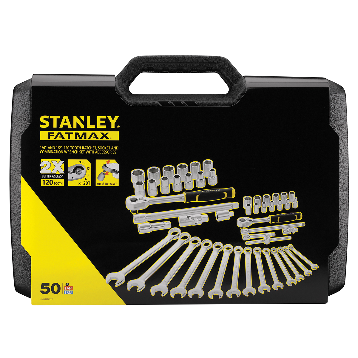fmmt82827-1 Stanley 50-Piece 1/2 in, 1/4 in 6 Point Socket Set