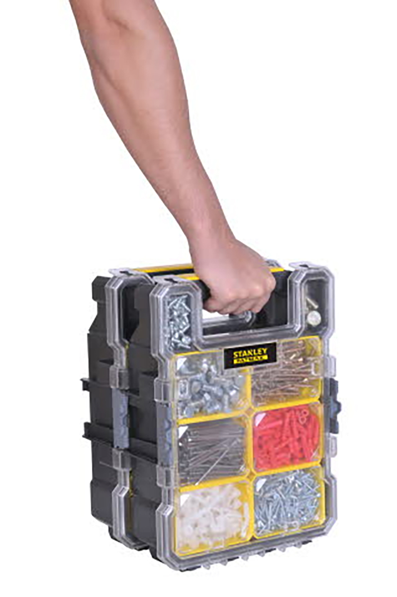 fmst1-72378 Stanley 6 Cell Black, Yellow Polycarbonate Adjustable Compartments Compartment Box, 359 mm x 115mm x 261 mm