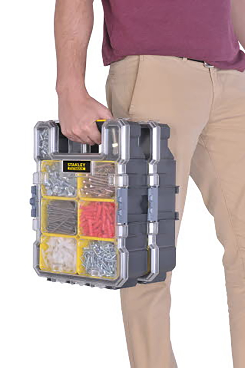 fmst1-72378 Stanley 6 Cell Black, Yellow Polycarbonate Adjustable Compartments Compartment Box, 359 mm x 115mm x 261 mm