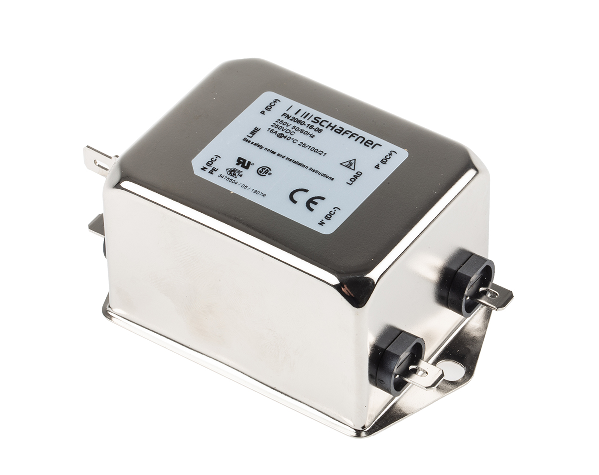 Schaffner, FN2060 16 A 250V ac/dc 0Hz, 400 Hz, Chassis Mount EMI Filter, Fast-On 1 Phase