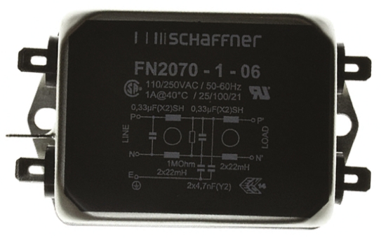 Schaffner, FN2070 1 A 250V ac/dc 400Hz, Chassis Mount EMI Filter, Fast-On 1 Phase