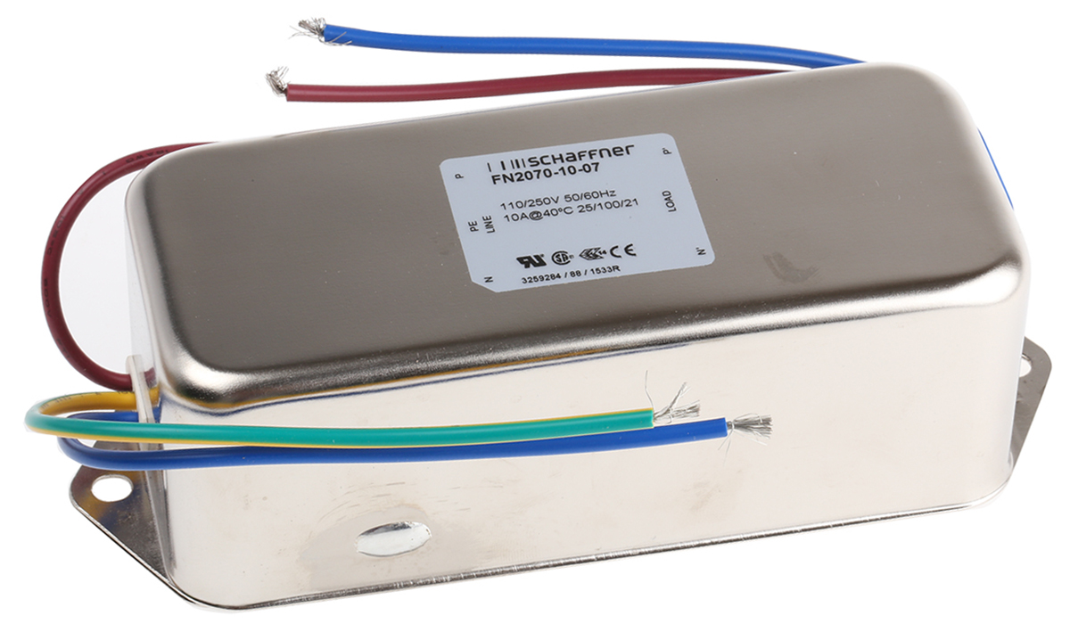 Schaffner, FN2070 10 A 250V ac/dc 400Hz, Chassis Mount EMI Filter, Wire 1 Phase