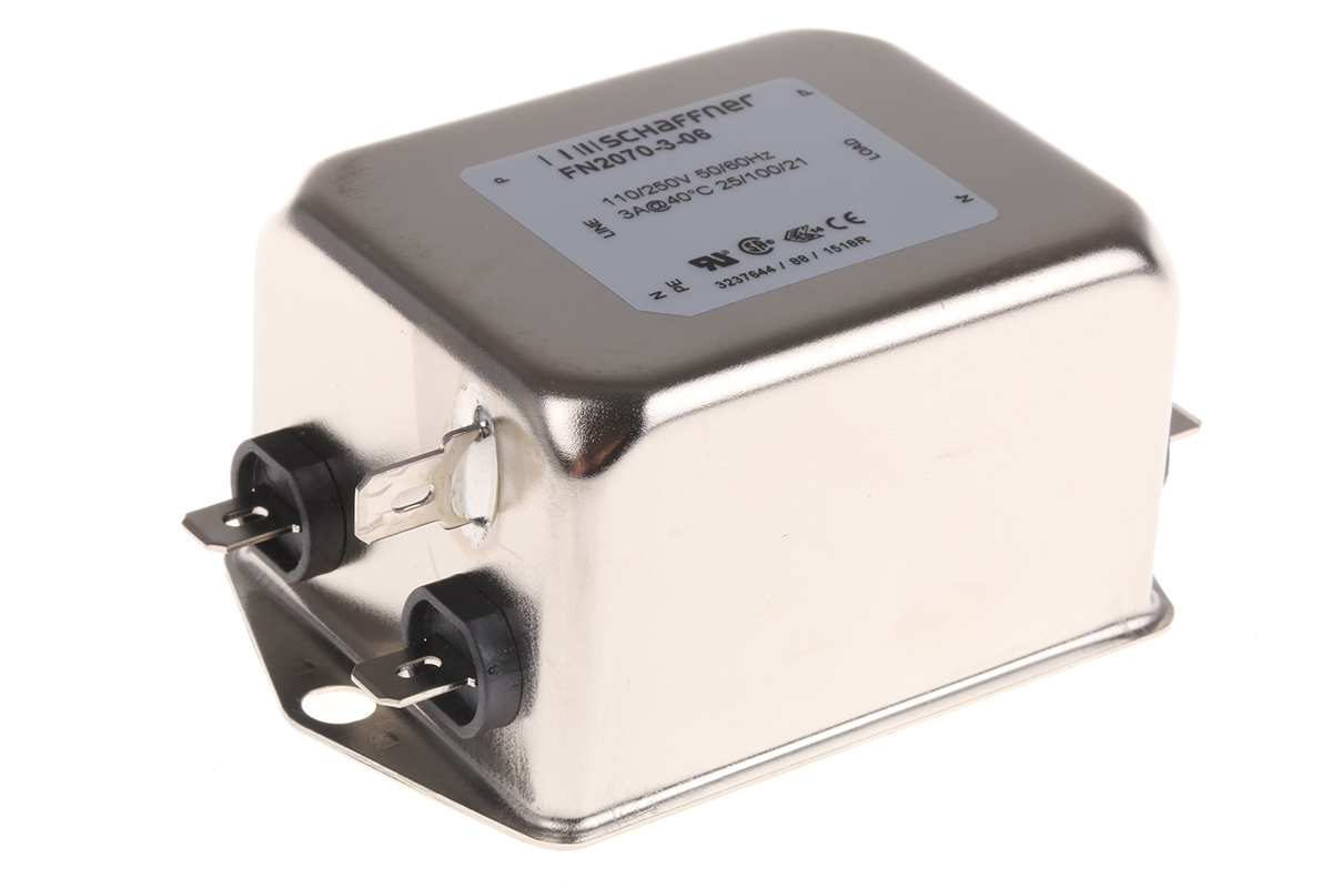 Schaffner, FN2070 3 A 250V ac/dc 400Hz, Chassis Mount EMI Filter, Fast-On 1 Phase