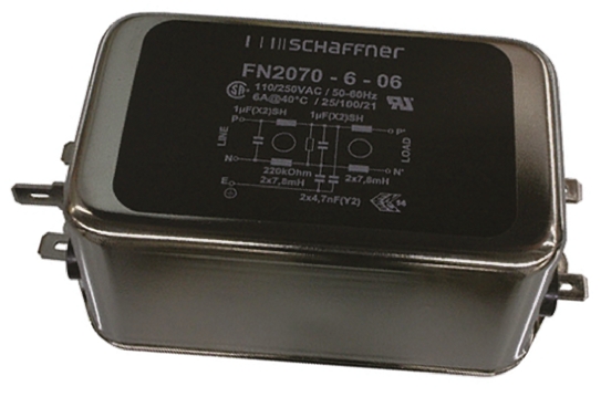 Schaffner, FN2070 6 A 250V ac/dc 400Hz, Chassis Mount EMI Filter, Fast-On 1 Phase