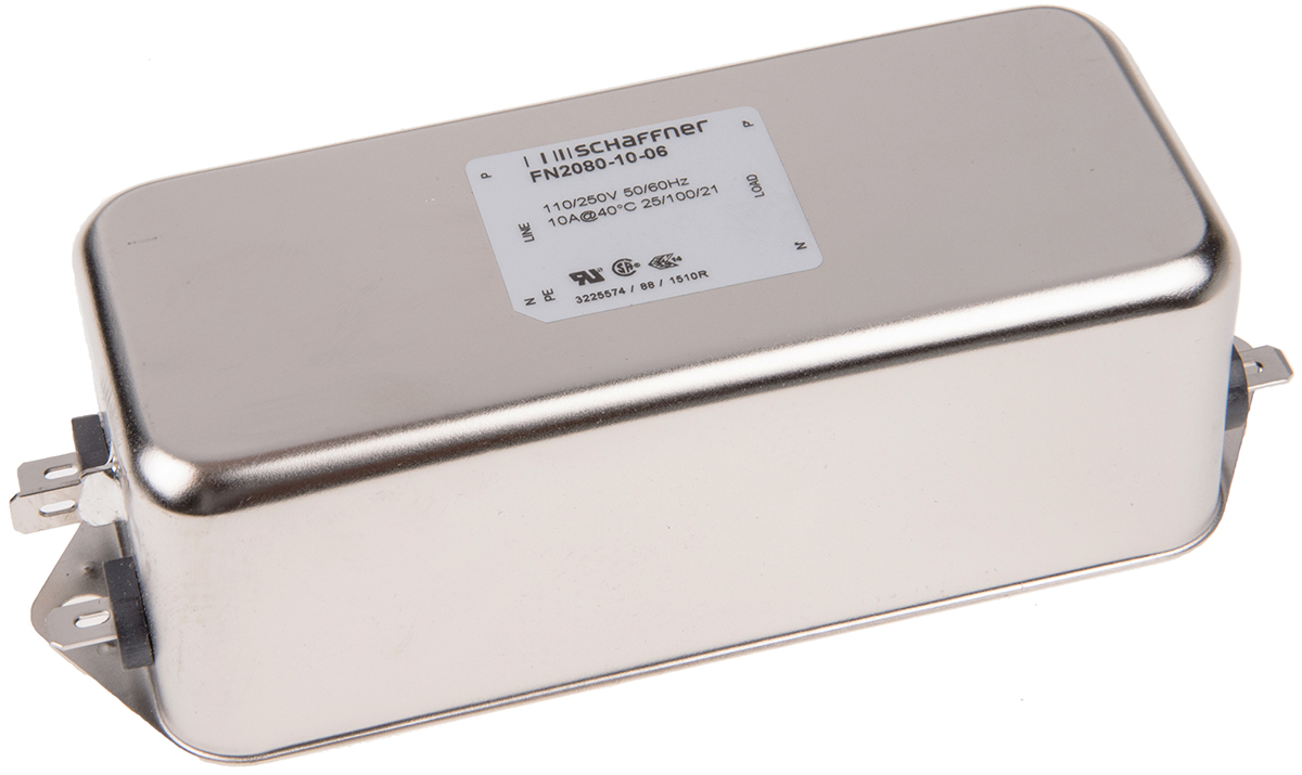 Schaffner, FN2080 10 A 250V ac/dc 400Hz, Chassis Mount EMI Filter, Fast-On 3 Phase