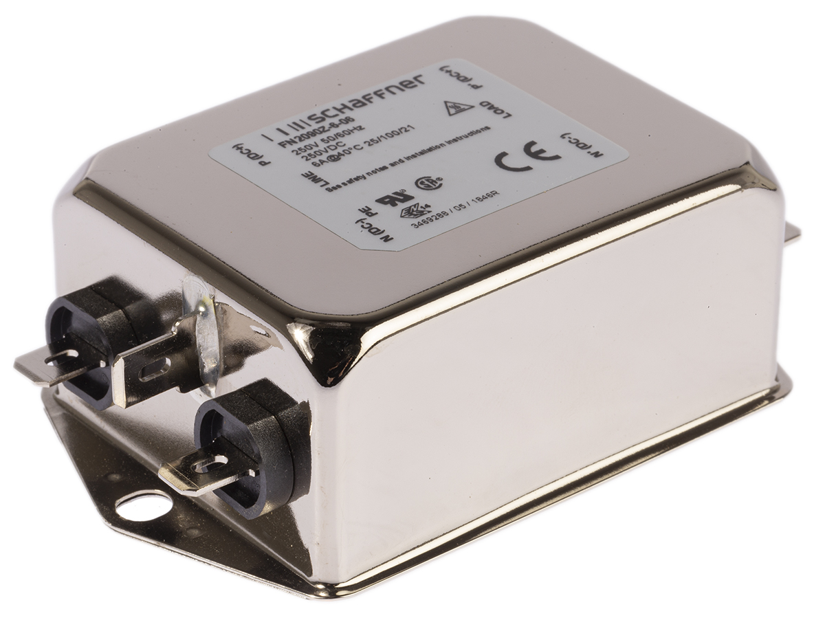 Schaffner, FN2090 6 A 250V ac/dc 0Hz, 400 Hz, Flange EMI Filter, Fast-On 1 Phase