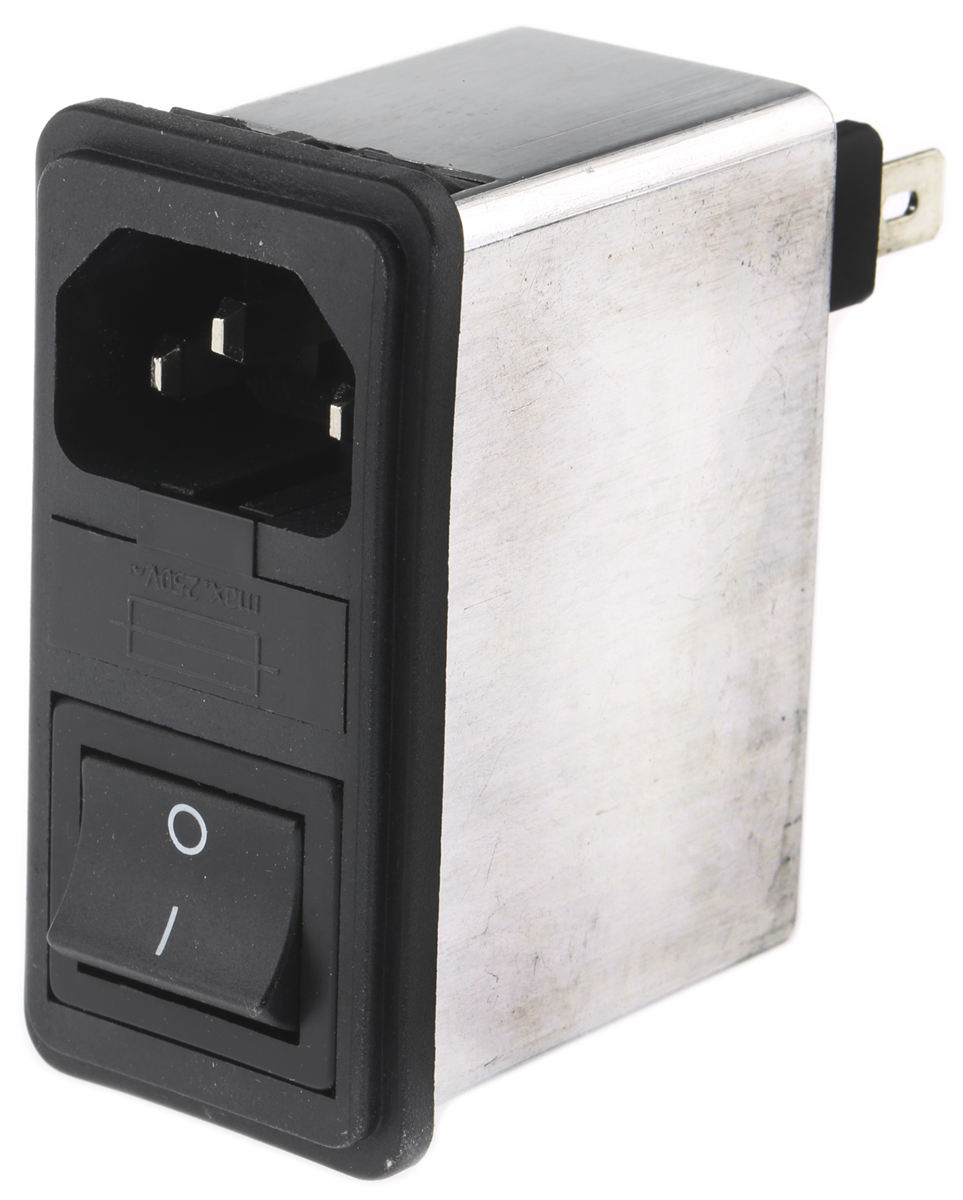 Schaffner FN285-1-06, 250V ac 1A Snap-in IEC Filter Male 2 Pole 1 Fuse, Faston