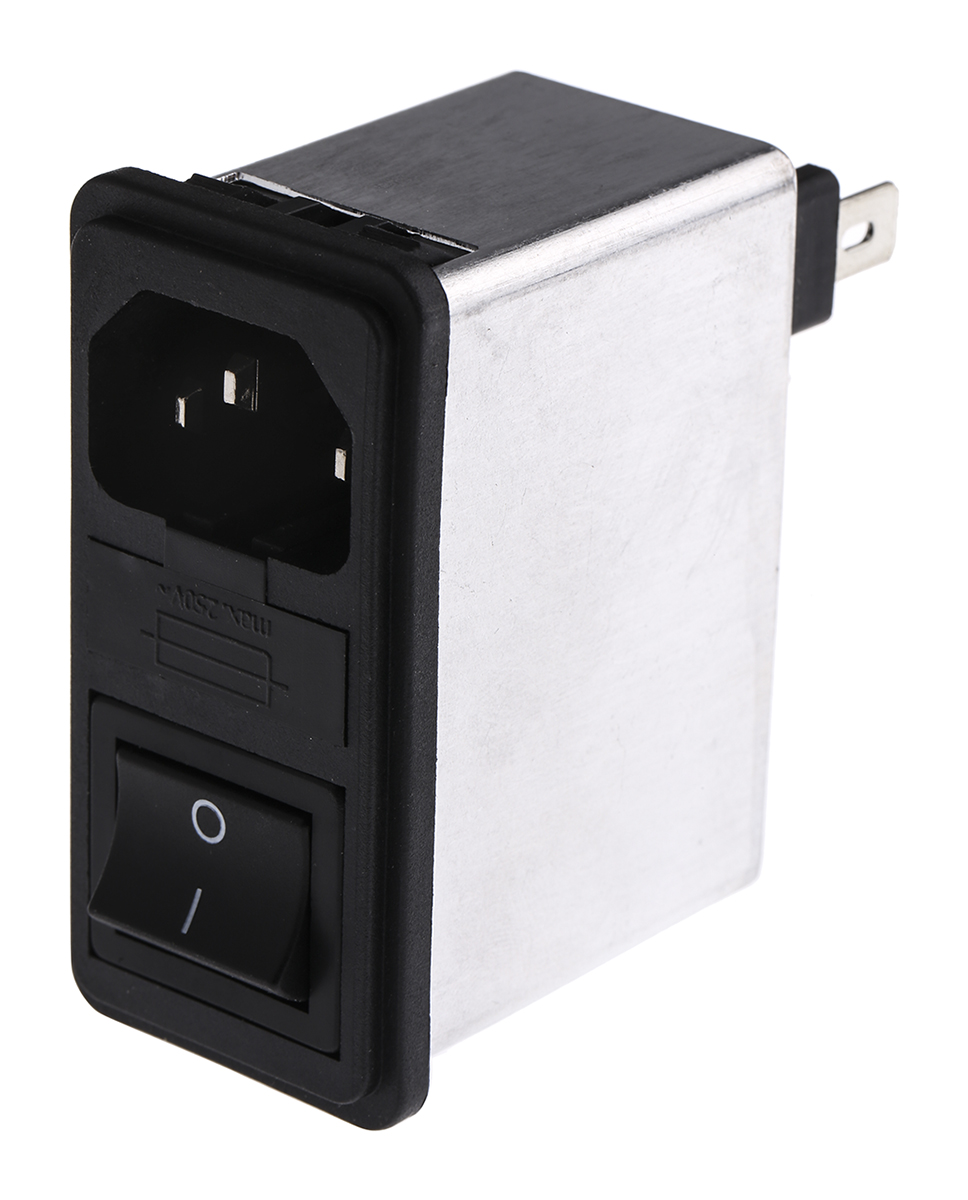 Schaffner FN285-4-06, 250V ac 4A Snap-in IEC Filter Male 2 Pole 1 Fuse, Faston